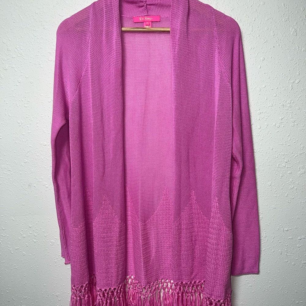 Lilly Pulitzer Pink Cardigan Sweater‎ with Fringe Detail